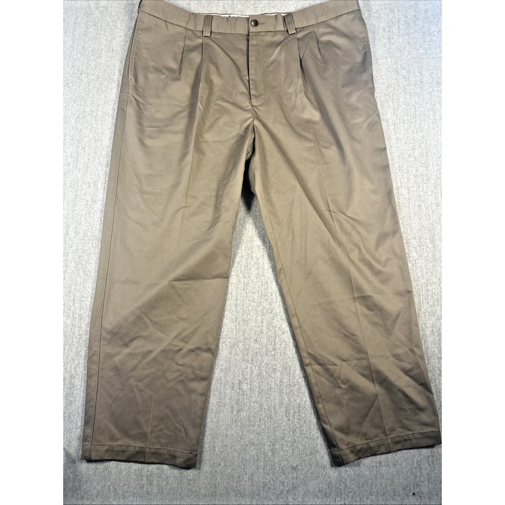 Oak Hill Pants Mens 46x30 Khaki Chino Pleated Front Classic Fit Cotton